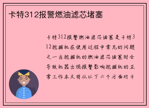 卡特312报警燃油滤芯堵塞